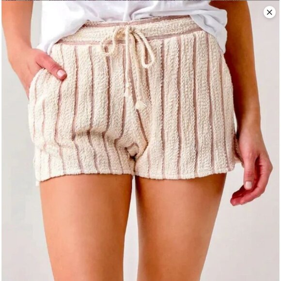 Faherty Pacífica Terry Shorts Stripes Cream Blue Pockets Drawstring Coastal - Picture 10 of 11